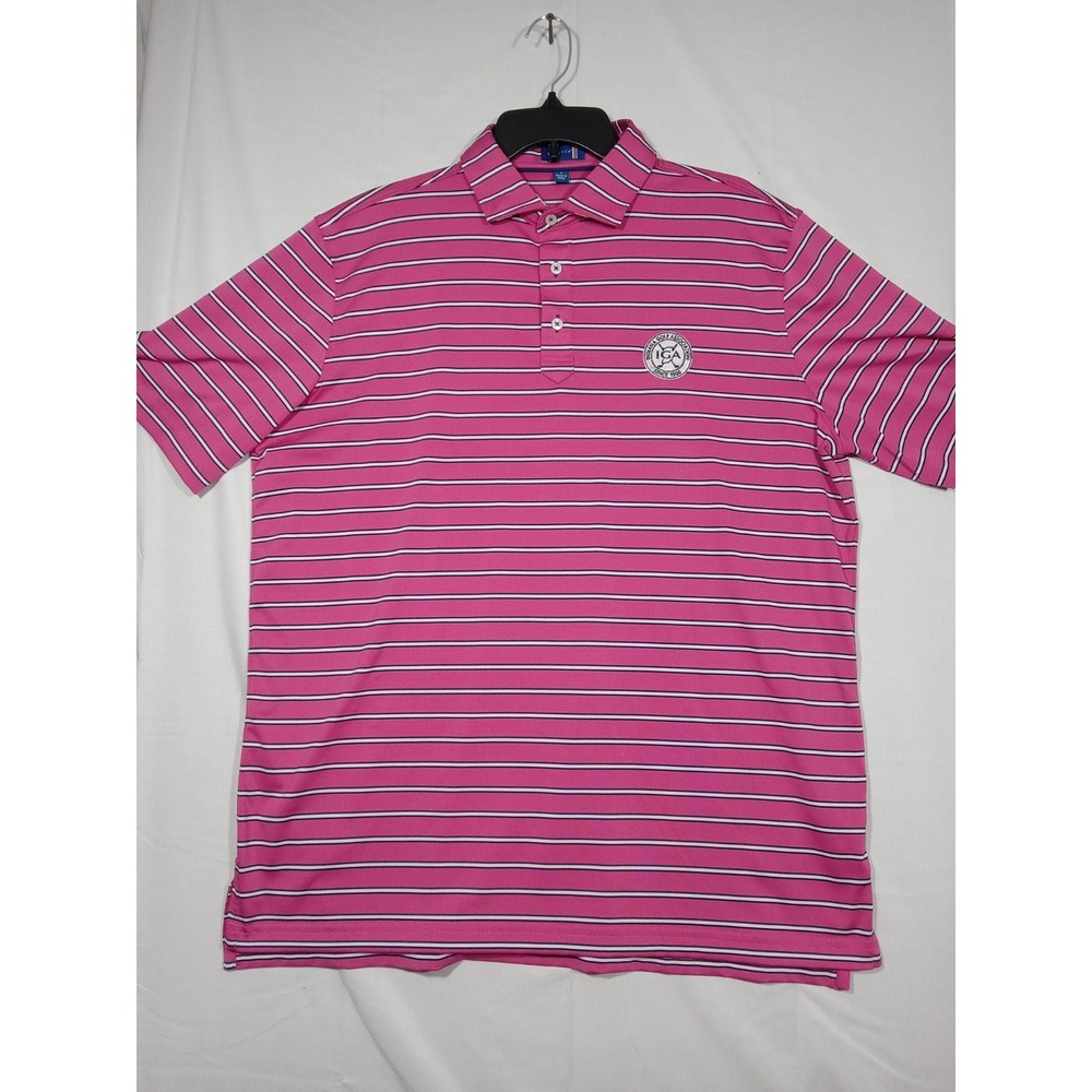 Stitch Golf Polo Shirt  Men's‎ Large Pink Striped Indiana Embroidery